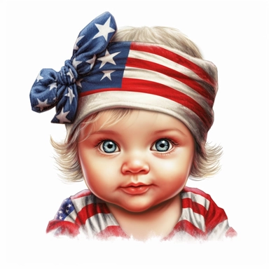 Cute Beautiful Baby girl face Veteran 4th of July Sublimation Clipart,Cartoon,hyper realistic, intricate detail, illustration style,high solution,on the white background , 32 uhd