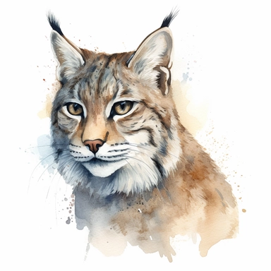 Bobcat illustration, watercolor clipart, isolated white background, 8k