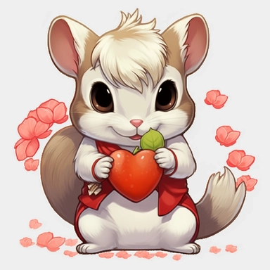 cashew nut fruit flower chinchilla anime HEARTS red, no background, no text, clipart