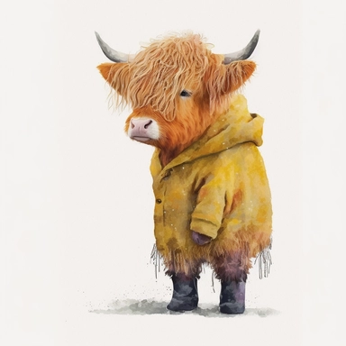 Highland Cow in a yellow coat, Watercolor, Clipart, Farm Animal, clipart