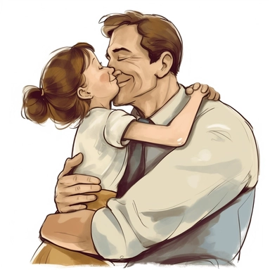 Father's Day Hug: Illustrate a heartwarming clip art image of a dad receiving a tight hug from his female child or children. This clip art can represent the love, gratitude, and affection that children have for their fathers on Father's Day.