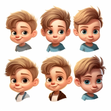 cute little boy, face, portrait, different expressions, clipart, high resolution