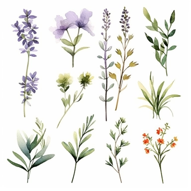 Watercolor herbs Clipart, herbs, Minimalist herbs Watercolor, Ikebana Clipart, Separated design, 8k