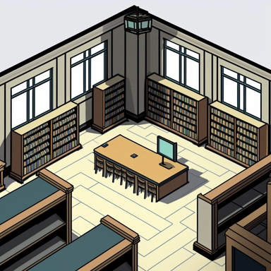 2D clipart style simple drawing of an empty library in an elementary school