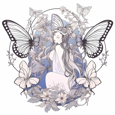Clipart of winter fairy butterflies and flowers, in the style of watercolour, clean outline, magical, enchanted,