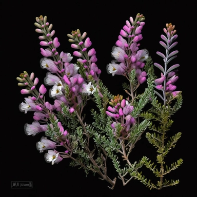 bunch of bell heather flowers 300 dpi clipart with no text & black background