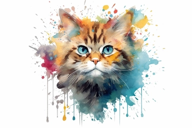 Watercolor, fetching Cat, clipart, hd, on a white background, spaced out