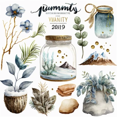 january clipart elements, watercolor