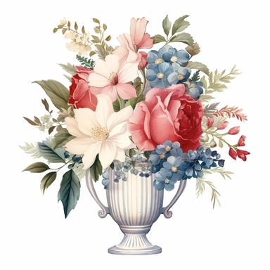 pastel red white blue color vintage wedding floral bouquet in a vase clipart