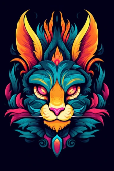 [9144051296088147] T Shirt Design, Rabbit Face Vector, Lion King Clipart, Symbol inspired by One Piece, vibrant color scheme, black background