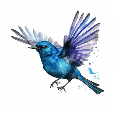 Asian Fairy-bluebird, water color style, clipart, white background