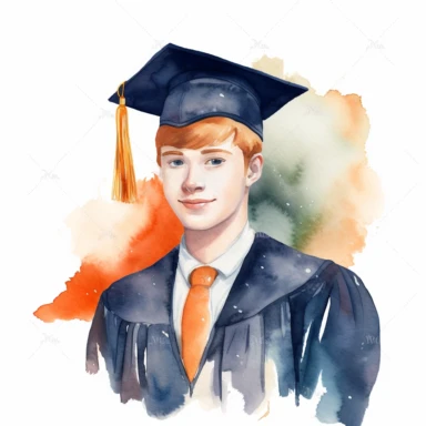 watercolor male student graduation clipart on a white background