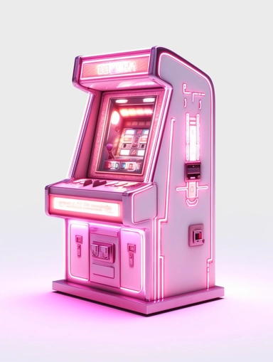 aesthetic, glowy, arcade machine, clipart, white background, pink