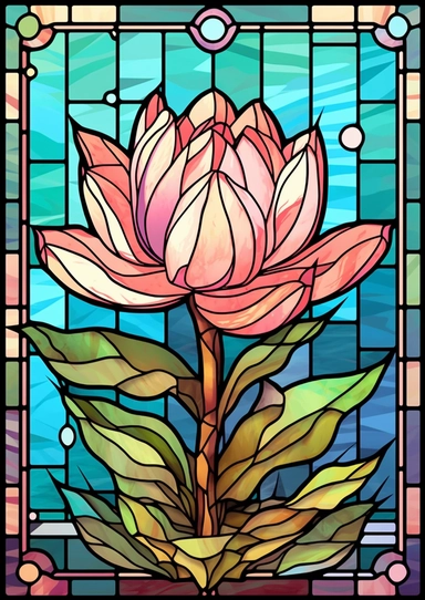 Art deco, stained glass, clipart, lotus, nature, vector, wood