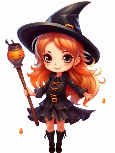 Little cute cartoon witch as clipart on white background