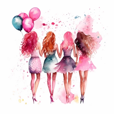 watercolor clipart of bachelorette party, isolated background,