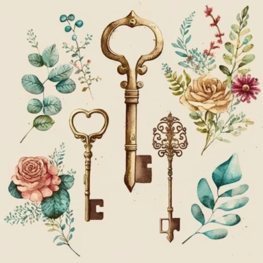 Key clipart PNG. Watercolor clipart, Vintage clipart, retro clip art, boho. Old key, png. Antique keys. Scrapbooking. Digital watercolor.