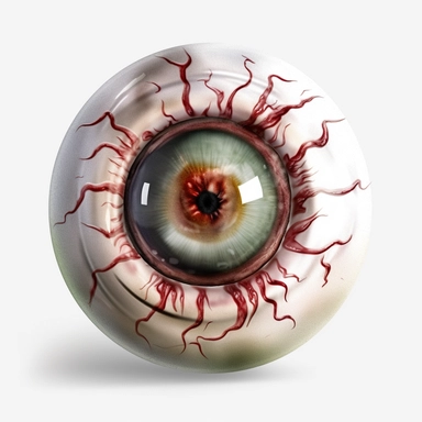 a photorealistic, blind and whate, Zombie eyeball, clipart, white background