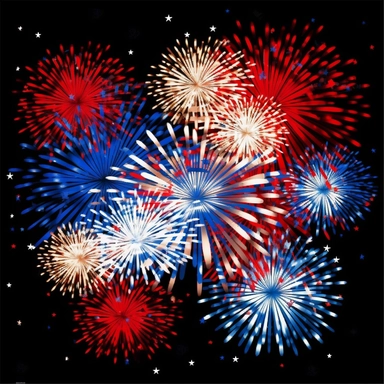 hd clipart individual red white blue fireworks pictures, black background,