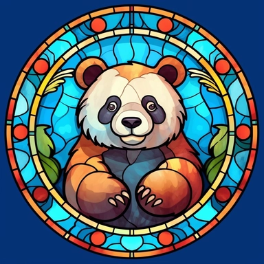 Stained Glass CUTE PANDA in the shape of a circle PNG Clipart