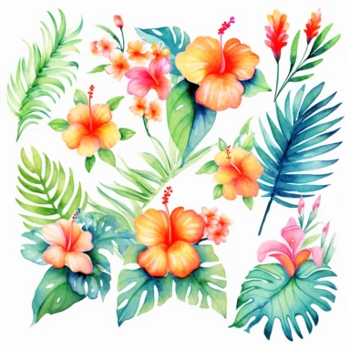 Tropical Watercolor Clipart in white background