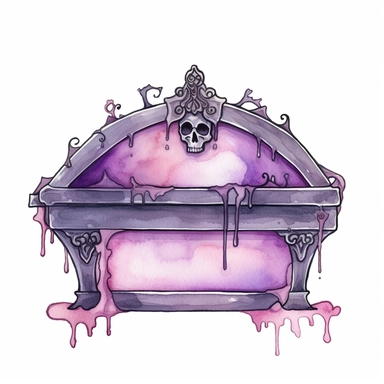 Cute gothic cartoon watercolour coffin illustration white background clipart style