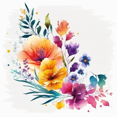 clipart illustration of summer flowers on a solid white background, watercolor style, vivid, vector, minimalist, 4k