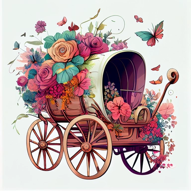 Floral Boho Wagon Buggy Illustration clipart, 4K, extremely detailed