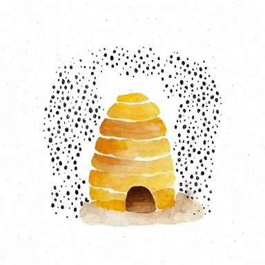 minimalist bee hive. Simple and cute. Watercolor clip art style. White background.
