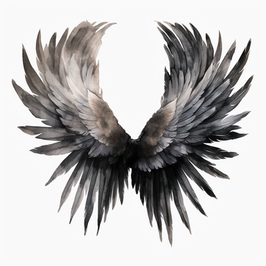 hyperrealistic high detailed watercolor black angel wings clipart, whit background
