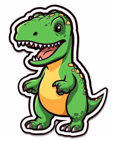 Isometric Sticker Clip Art of a cute T-Rex for Childrens Coloring Book, simple vector lines, children friendly, illustrated in a playful and style in black lines with white background, perfect for any special occasion, cut out in the shape of a T-Rex, with no visible background, giving it the appearance of a sticker, conveying a mystical and whimsical mood, edited with Adobe Photoshop to adjust brightness and contrast, rendered as a transparent PNG file with a high resolution to ensure a crisp a