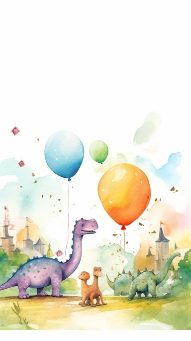 Watercolour pastel colours dinosaurs grass balloons template boarder clipart rectangle kids