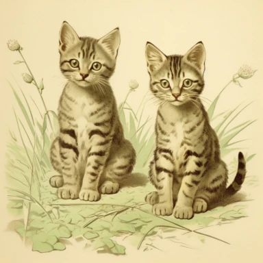 two kittens, art by yuko higuchi, high quality, retro, clipart
