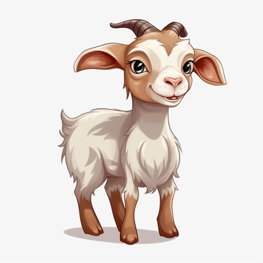 hd clipart, goat, child farm animal theme, cartoon style, white background, fully detailed,
