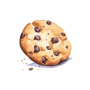 watercolor clipart of a chocolate chip cookie, vintage homely vibes, isolated on white background