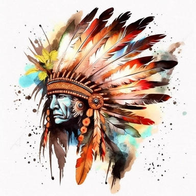 Watercolour native American Headdress clipart HD on a white background high resolution