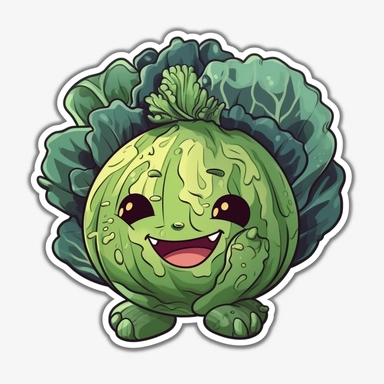 cute Cabbage, happy and smiling, bold line, clipart, sticker, white background, no shadow, 8k detail