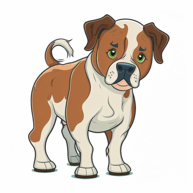 cartoon of mutt mixed bull, cute, funny, clipart style, vector style, white background