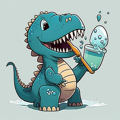 cute dinosaur brushing teeth clipart