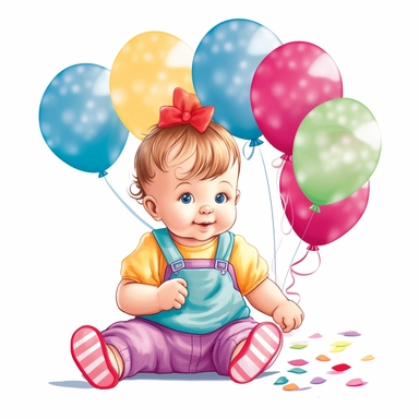 cute one year old baby first birthday clipart, single clipart, high resolution, vibrant colors, 8k