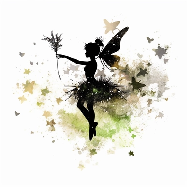 black silhouettes of cute fairy flying with magic wand in the forest, clipart with white background, watercolor style, clearly defined separate image, high quality--ar3:4-no mockups, watermarks, numbers, writing, letters--q2--v5.1--s1000