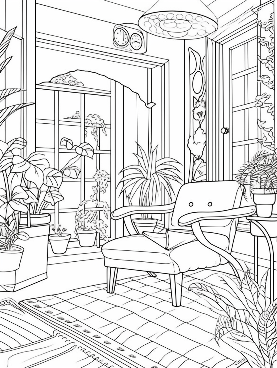 An Adult Coloring Book Featuring Fun and Relaxing Interior Home Designs ...