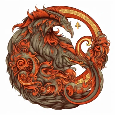 old style fire capricorn zodiac, vector design illustration, in the style of detailed heavy metal embroidery, hand-painted details, Horoscope Clipart, isolated white background