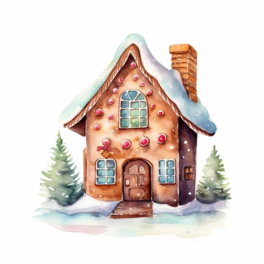 basic watercolor gingerbread house cookie in minimal hand drawn style, Etsy, textured, clipart, white background