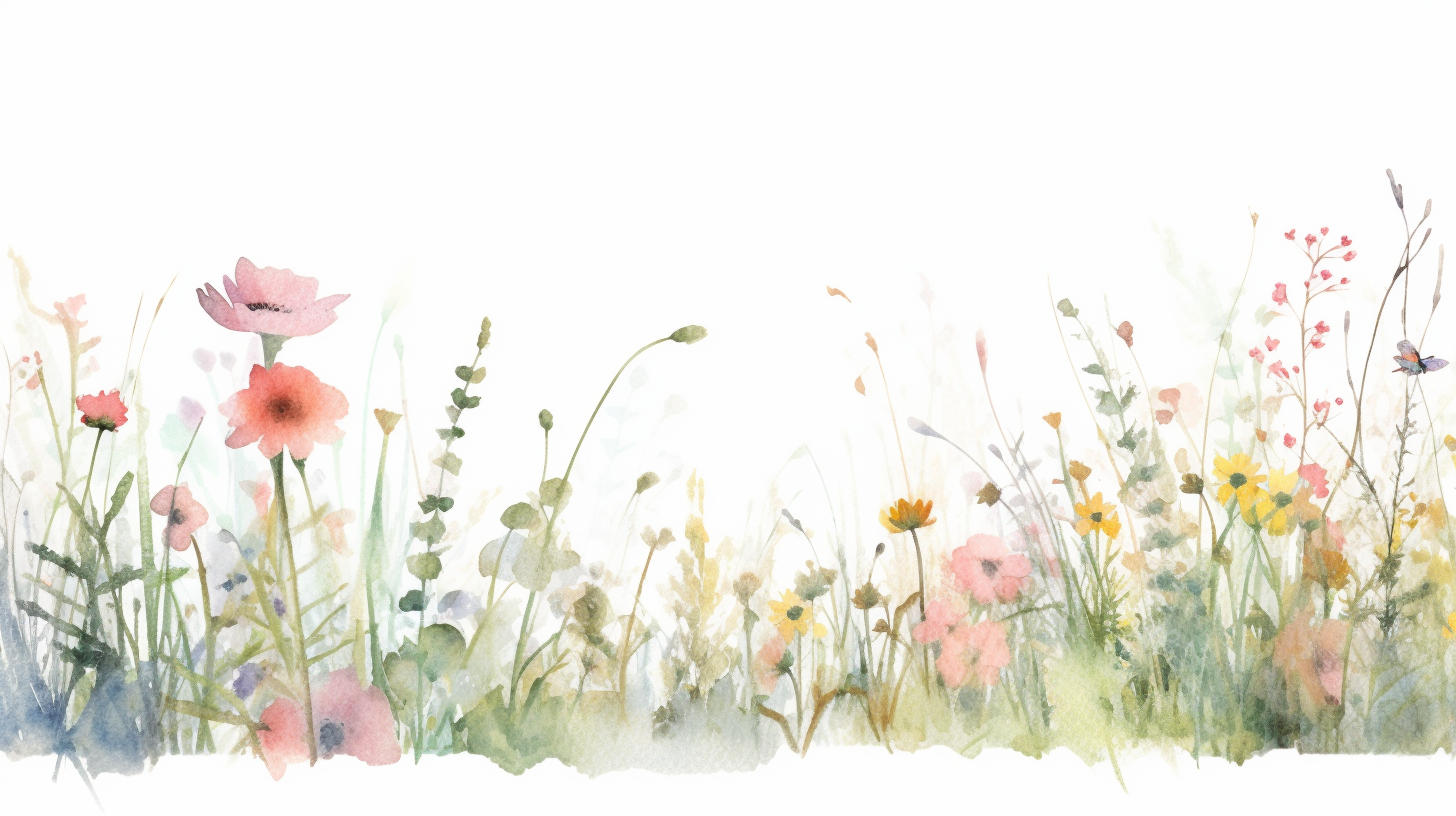 Watercolor wild flower, grass, page border, clipart, sheer - ish, white ...