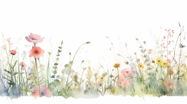 Watercolor wild flower, grass, page border, clipart, sheer - ish, white background, pastel/ light colors, in the style of light white and ULTRA light pink, armonius and soft color fields, limited color palette, pastoral nostalgia, gossamer fabrics, bloomcore, uhd image, playful, whimsical illustrations