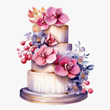 Wedding Cake Watercolor, PNG Clipart, Illustration clipart, 4K, extremely detailed Sublimation Clipart,Cartoon,hyper realistic, intricate detail, illustration style,high solution,on the white background