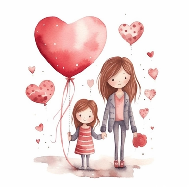 clipart, white background, Mother's Day, heart, boy and girl, etsy png, decor art, printable art, stickers, illustrations, arts Whimsical Illustration