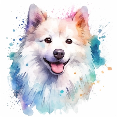 American Eskimo Dog dog, water color style, clipart, white background