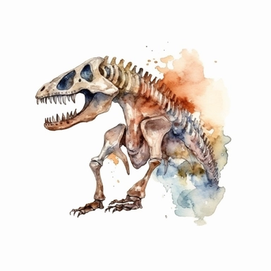 Watercolor dinosaur bones clipart, white isolated background, space out, hd